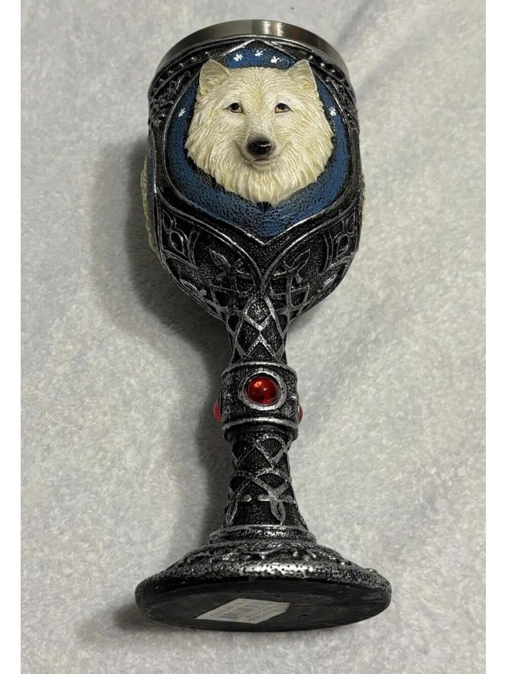 White Albino Snow Wolf Wine Goblet || pre-owned
